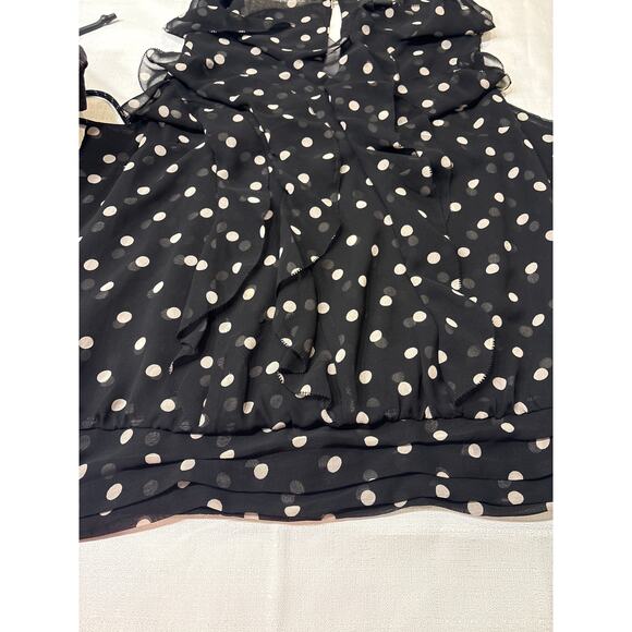 WHBM Black/Cream Polka Dot V-neck Sleeveless Blouse Size M - Picture 6 of 7